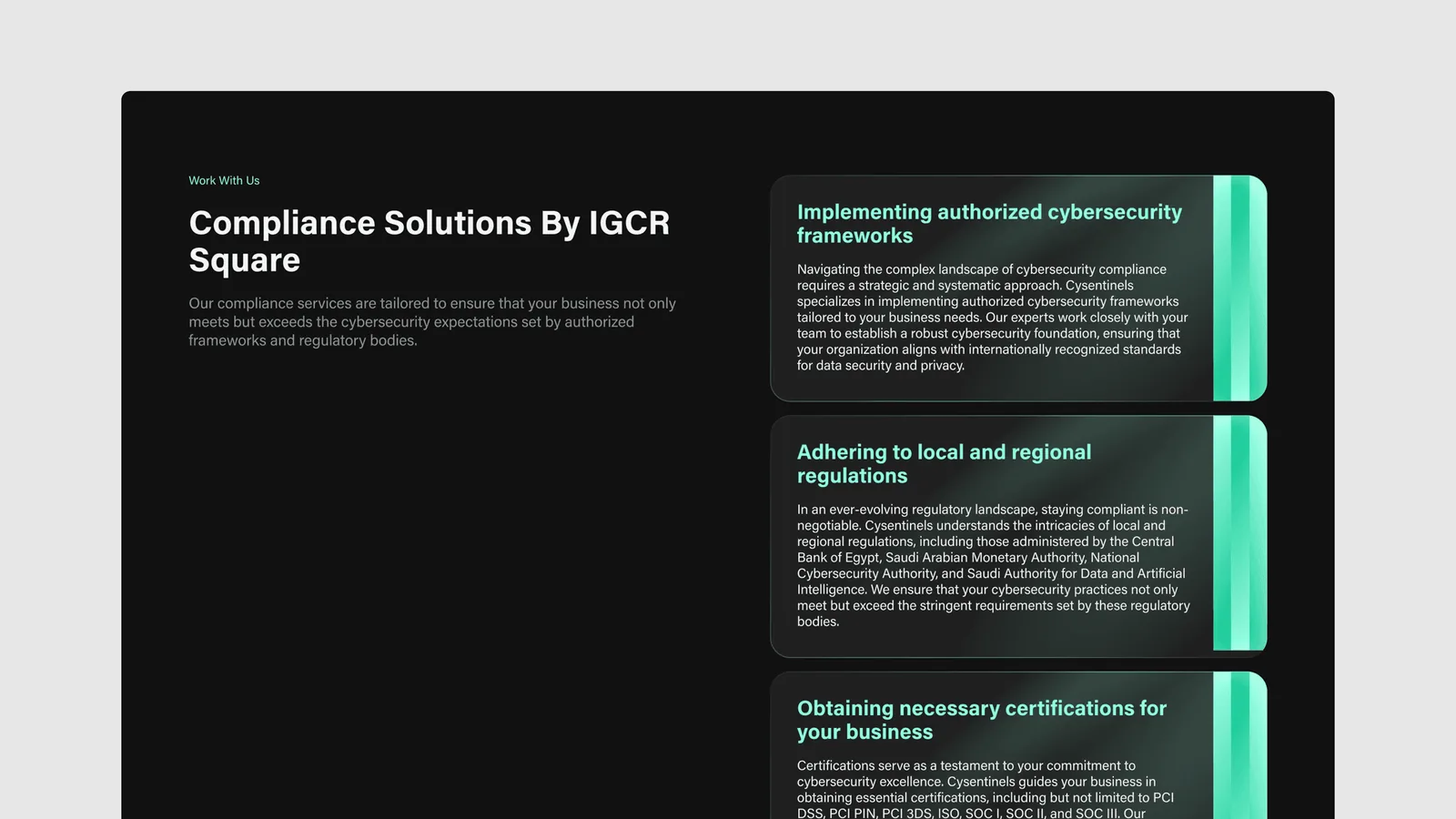 IGRC Square compliance solutions section